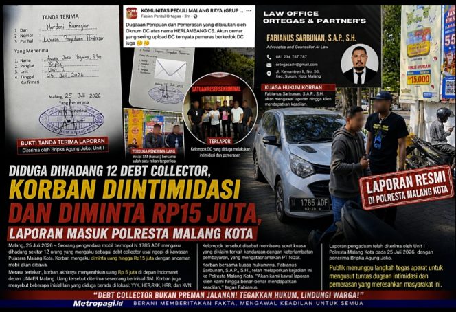 
 Diduga Dihadang 12 Debt Collector, Korban Mengaku Diintimidasi dan Diminta Rp15 Juta, Laporan Masuk Polresta Malang Kota