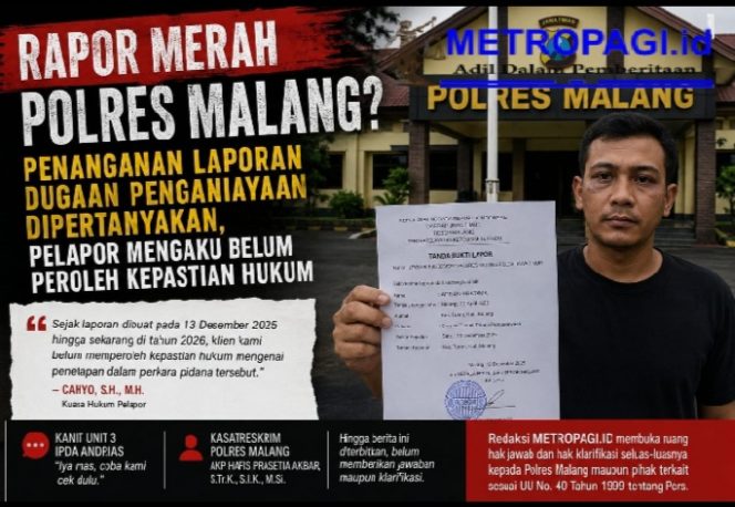 
 Rapor Merah Polres Malang? Penanganan Laporan Dugaan Penganiayaan Dipertanyakan, Pelapor Mengaku Belum Peroleh Kepastian Hukum