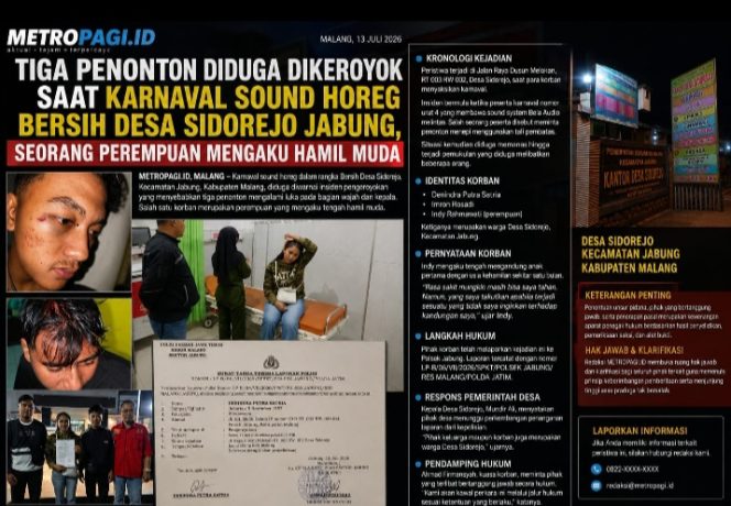 
 Tiga Penonton Dikeroyok saat Karnaval Sound Horeg Bersih Desa Sidorejo Jabung, Satu Diantaranya Perempuan Hamil Muda