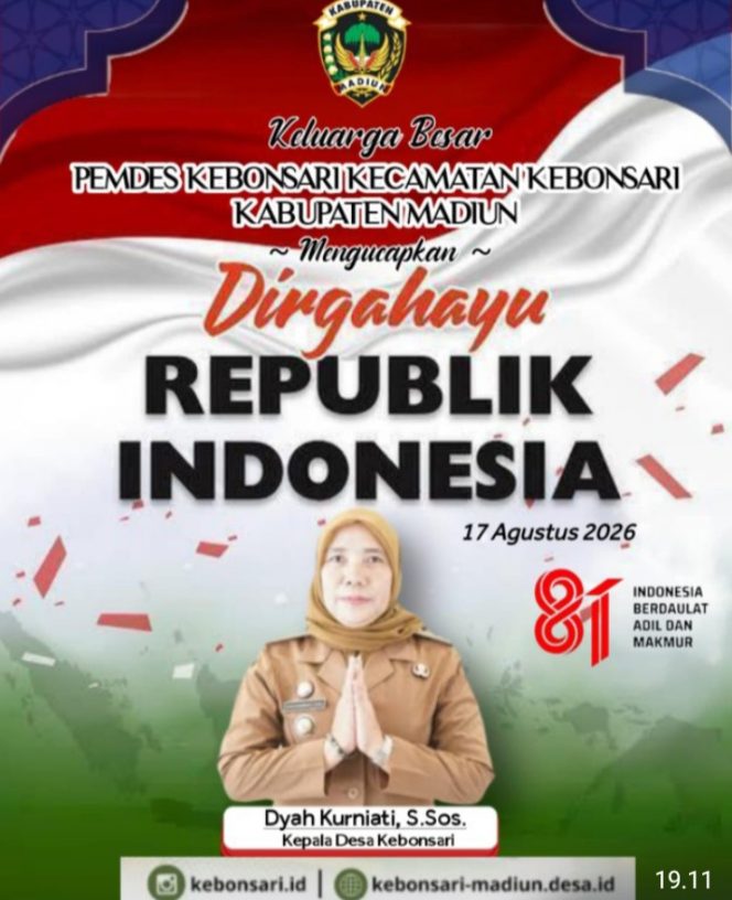 
 Pemdes Kebonsari, Kec. Kebonsari, Kab. Madiun, Mengucapkan, Dirgahayu Republik Indonesia Yang ke-81 Tahun 2026