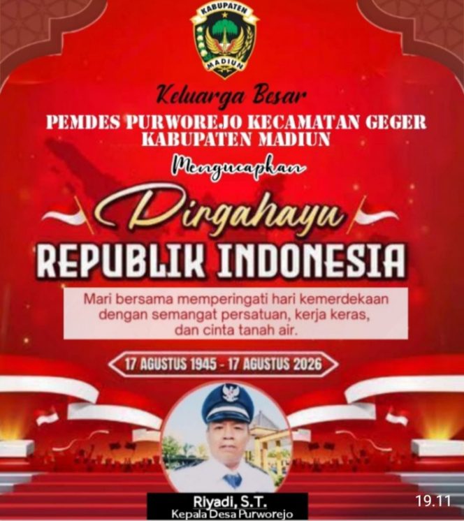 
 Pemdes Purworejo, Kecamatan Geger, Kabupaten Madiun, Mengucapkan, Dirgahayu Republik Indonesia Yang ke-81